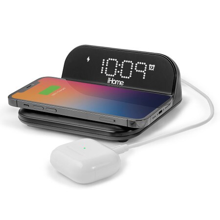 Alarm Clock with Qi Wireless Charging and USB Charging Black